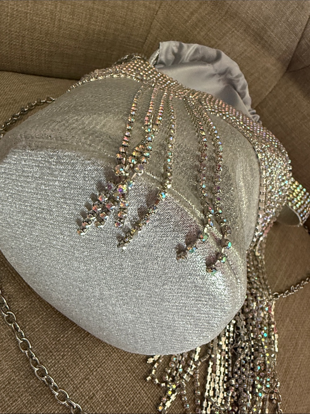 ANTONIO MELANI Silver Crystal Fringe Mini Bucket Bag - Picture 6 of 11